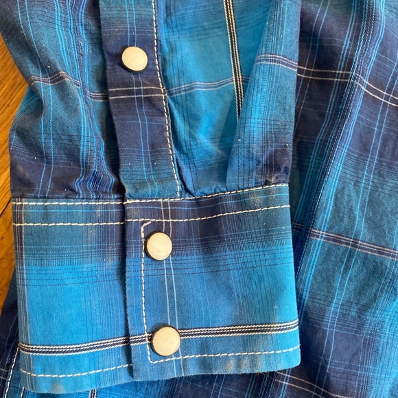 RAFTER C Cowboy Collection Western Shirt Blue Plaid Pearl Snap Button Up Men’s L - Picture 7 of 14